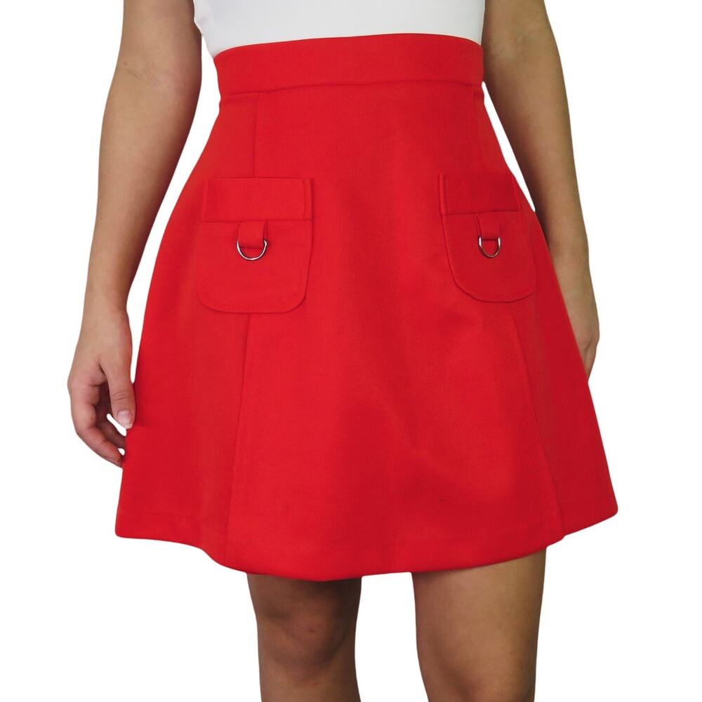 1970s Vintage Sears Perma Prest Red High Rise Sailor Mini Skirt Skort Medium